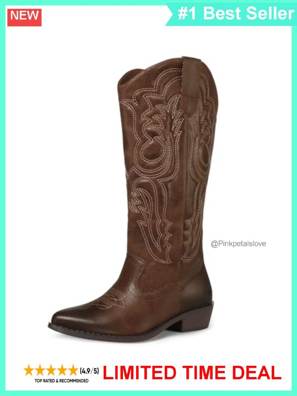 Mid Calf Western Cowboy Boots Pointed Toe Chunky Heel Women's